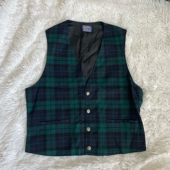Pendleton Tops - Vintage Pendleton Wool Vest Small Plaid Blue and Green